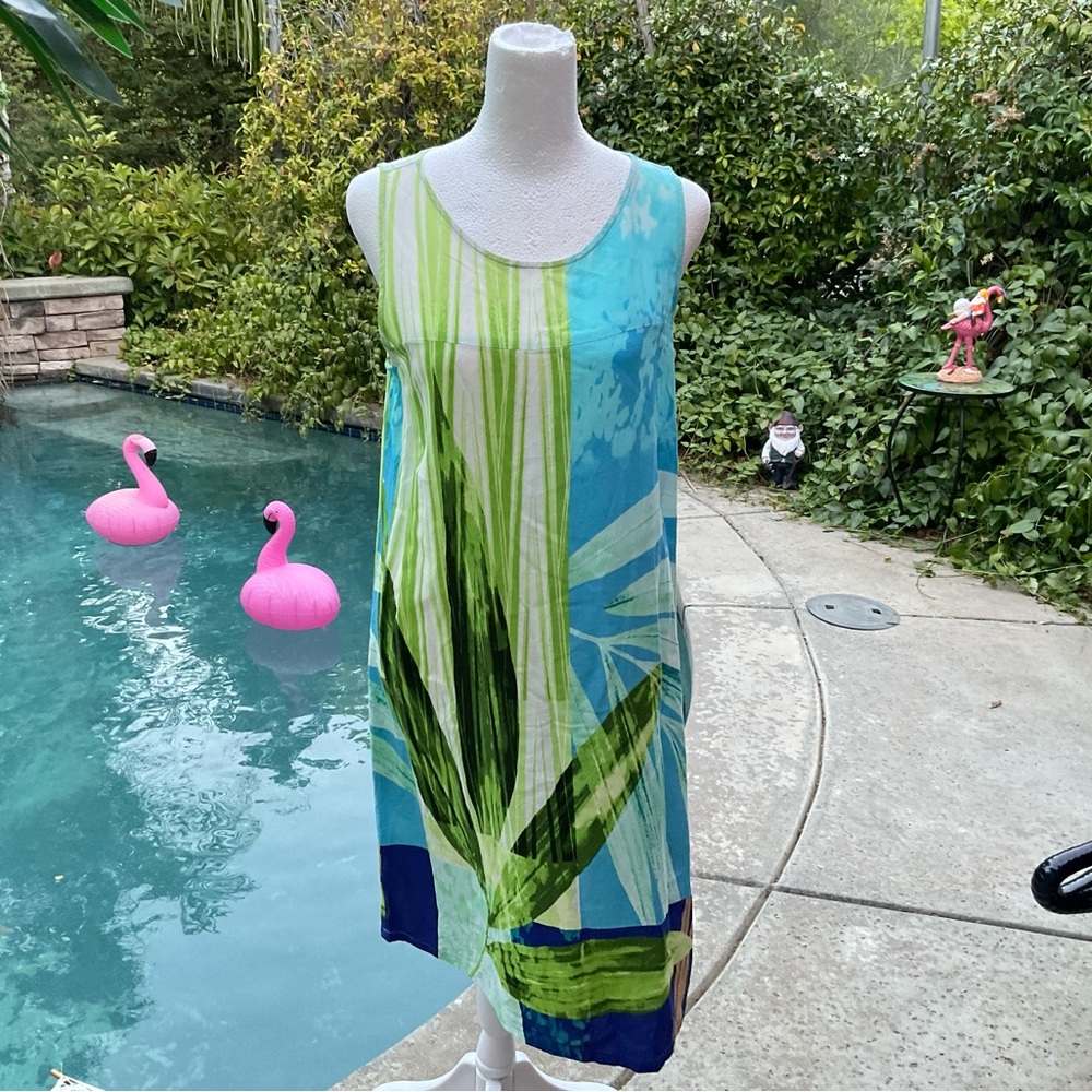 Jams World Leaf floral green & blue Dress Size small Hawaiian luau 🌴